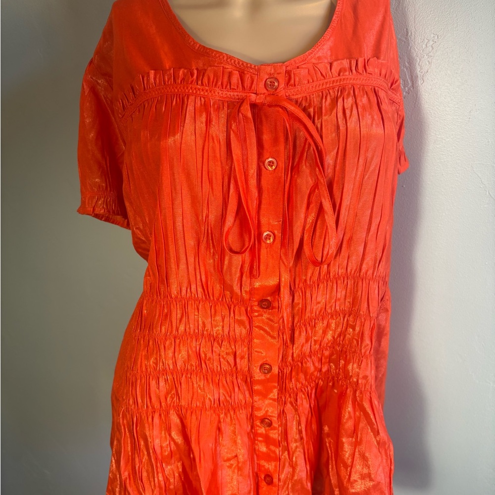 Plus Size Ashley Stewart Orange Pleated Front Blouse Size 24W NWT